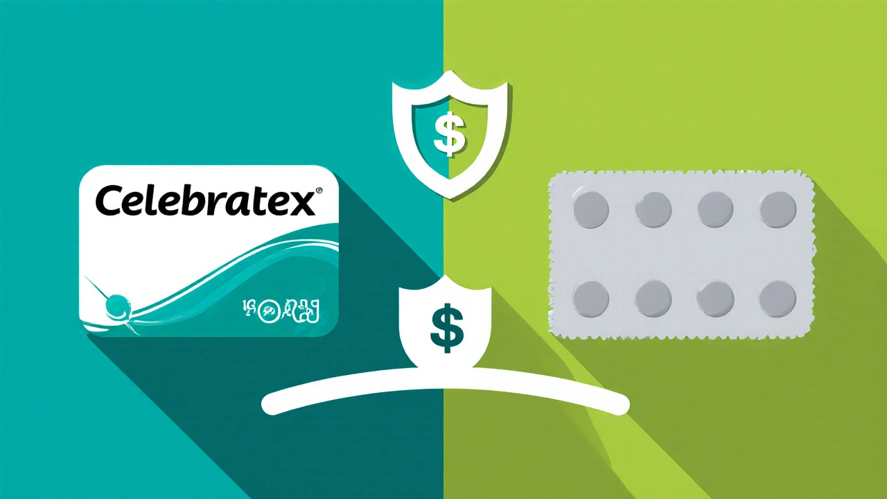 Side‑by‑side comparison of brand and generic pill packs with a balance scale.