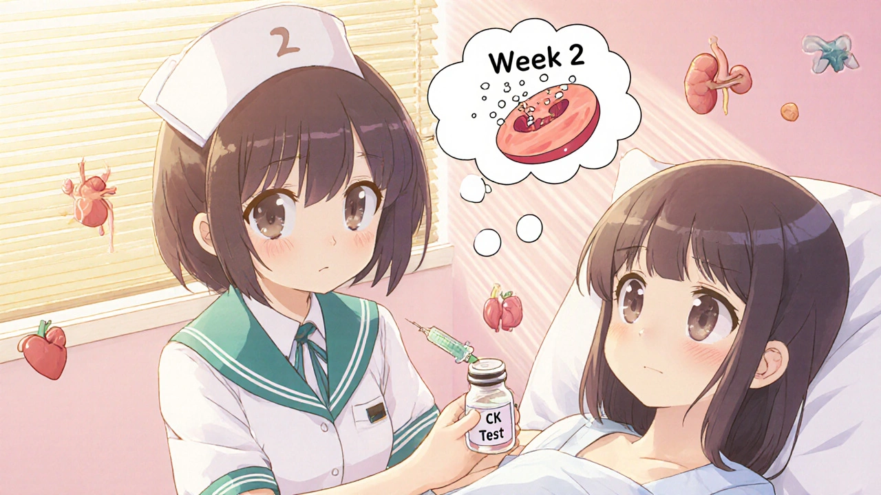 Nurse checking muscle tenderness while a patient lies on a hospital bed