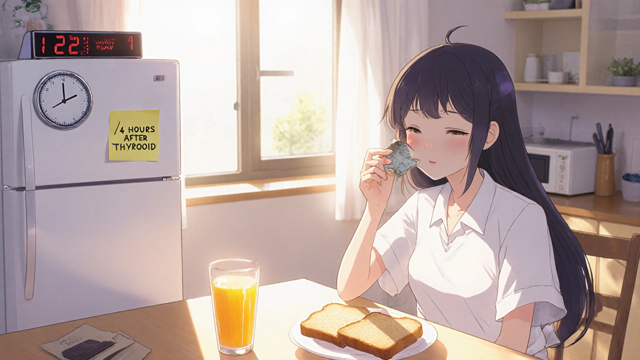 Woman taking iron supplement with orange juice at lunchtime.